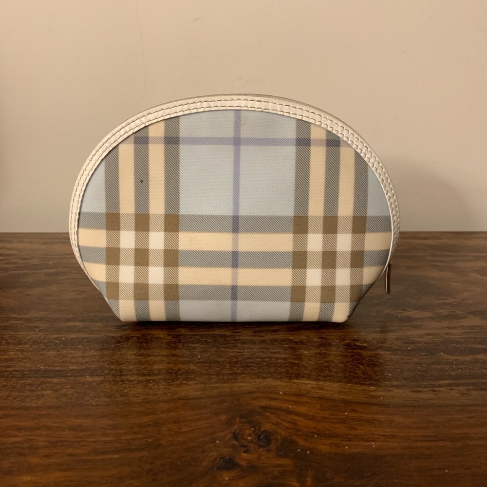 Authentic Burberry Nova Check Pouch; Sky Blue